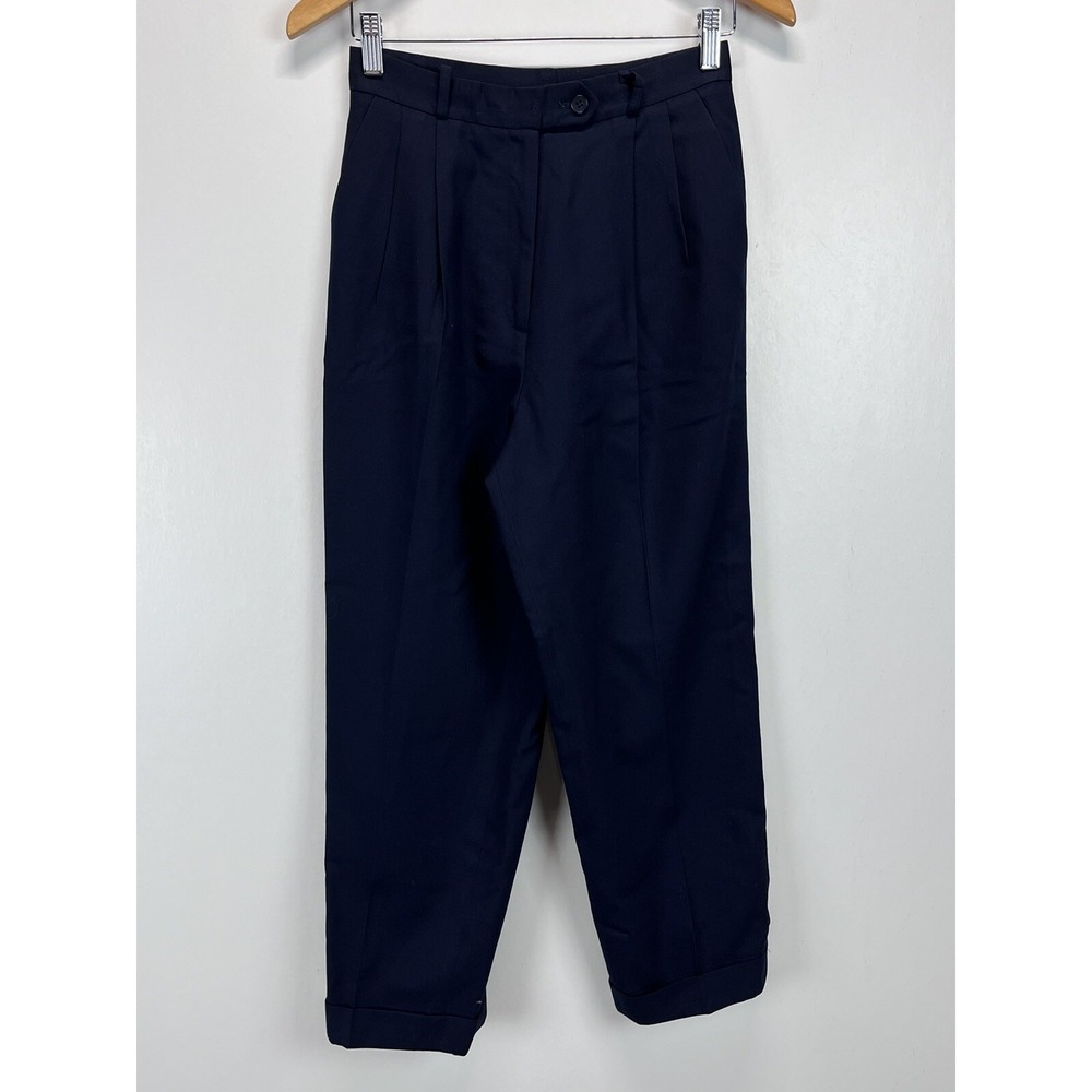 Vintage Talbots 100% Worsted Wool Dress Pants Sz 8 Petites VGUC Navy Pleated
